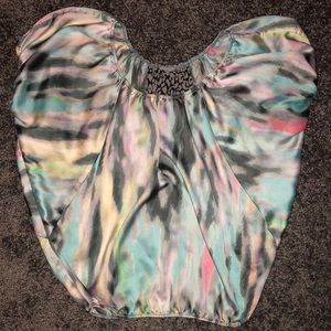 Multi color blouse with leopard print backing